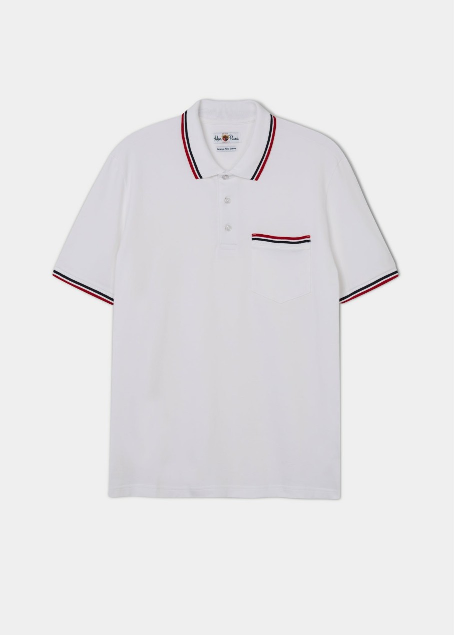 Men Alan Paine Knitwear | Shoreham Polo Shirt With Tipped Trim In White ...